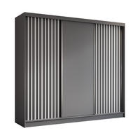 KLEIDERSCHRANK mit furnierten Schiebetüren und Aluminium-Leisten - LABELO - 240 cm Grau+Grau+Weiß - Weiß/Grau, Holzwerkstoff (240/216/61cm) - ALTDECOR