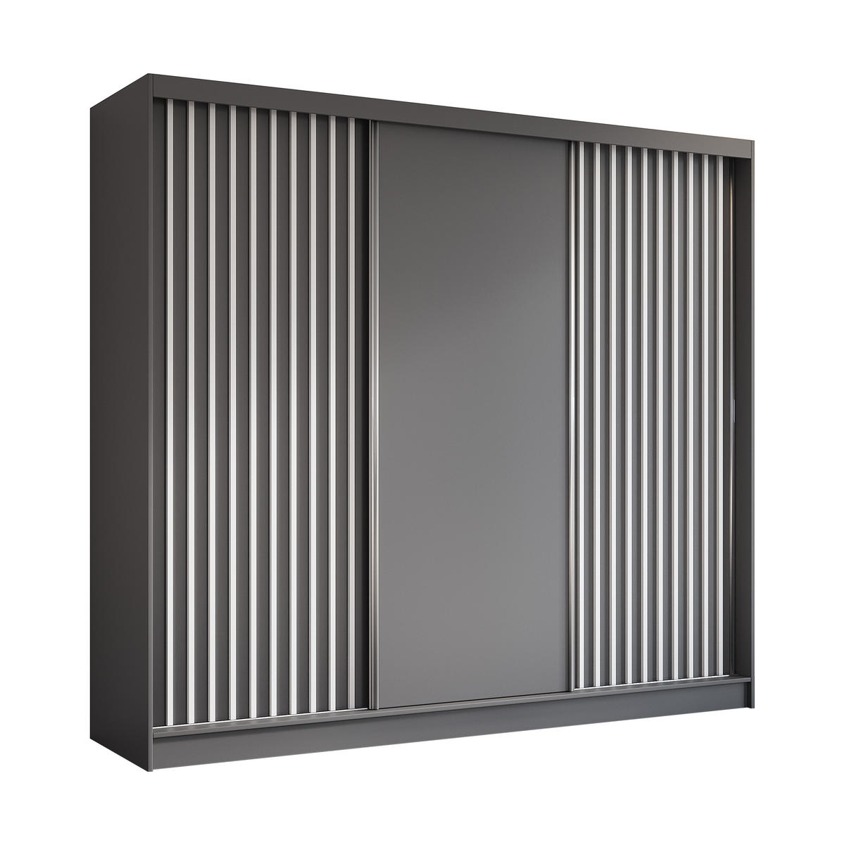 KLEIDERSCHRANK mit furnierten Schiebetüren und Aluminium-Leisten - LABELO - 240 cm Grau+Grau+Weiß - Weiß/Grau, Holzwerkstoff (240/216/61cm) - ALTDECOR