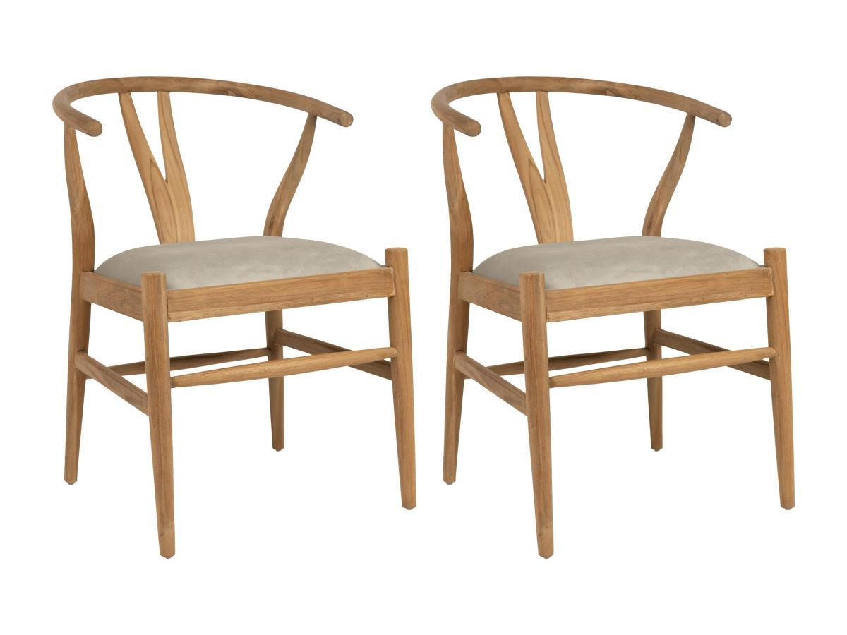 STUHL 2er-Set - Teakholz & Stoff - Holzfarben & Beige - POGIANA - Beige, Holz (63/77/53cm) - Vente-Unique