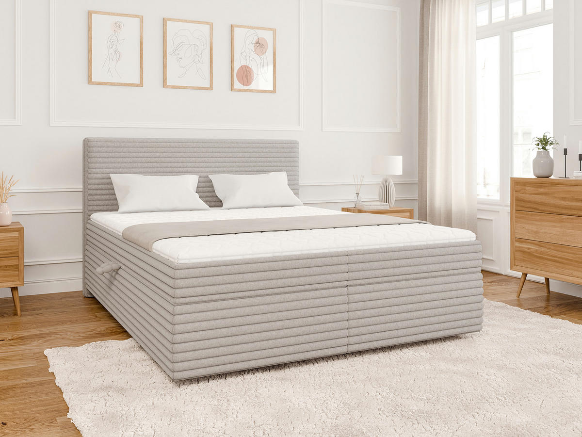 BOXBETT Roma 160/200 cm Hellgrau Plüschcord - Hellgrau/Schwarz, Holz/Kunststoff (160/200cm) - S-Style Möbel