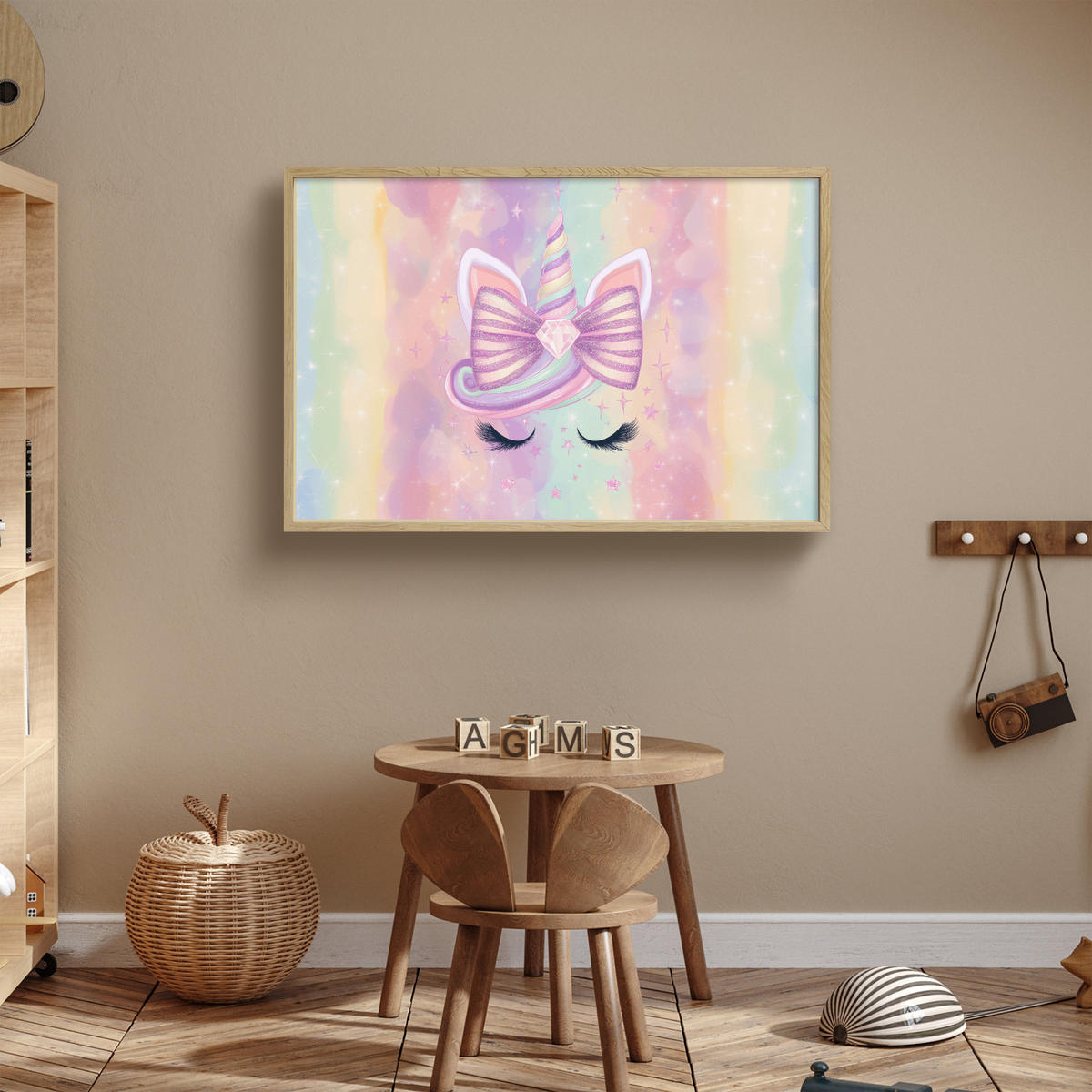 DOBÍJECÍ NOČNÍ LAMPIČKA Jednorožec - Třpytky - Duha - Pastelové barvy 100x70 cm - světle růžová, kompozitní dřevo (8/100/70cm) - OnlyWow