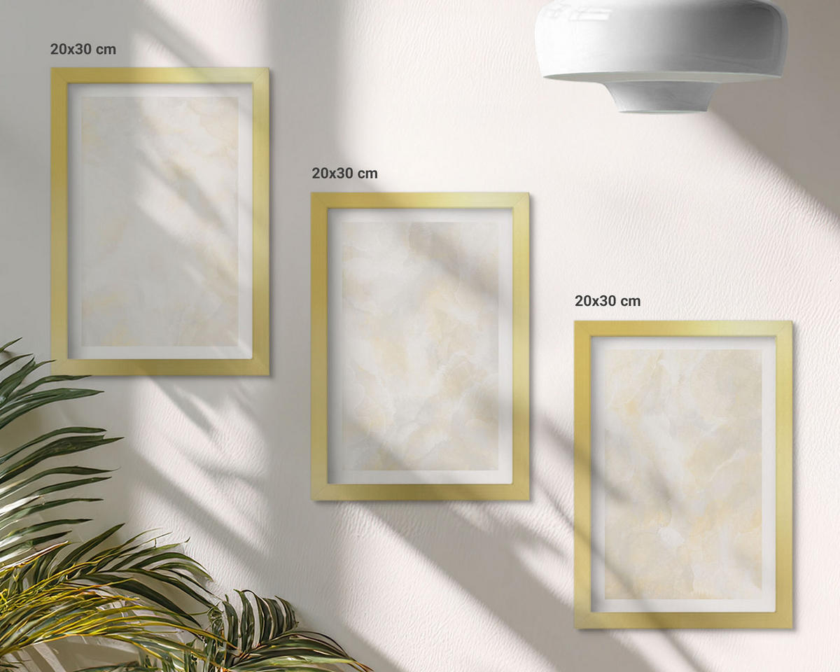 WANDBILDER 3er Set - 20x30 cm Goldrahmen - Helles Strukturfarbendesign - Goldfarben, Kunststoff (20/30cm) - ArtPrintCave