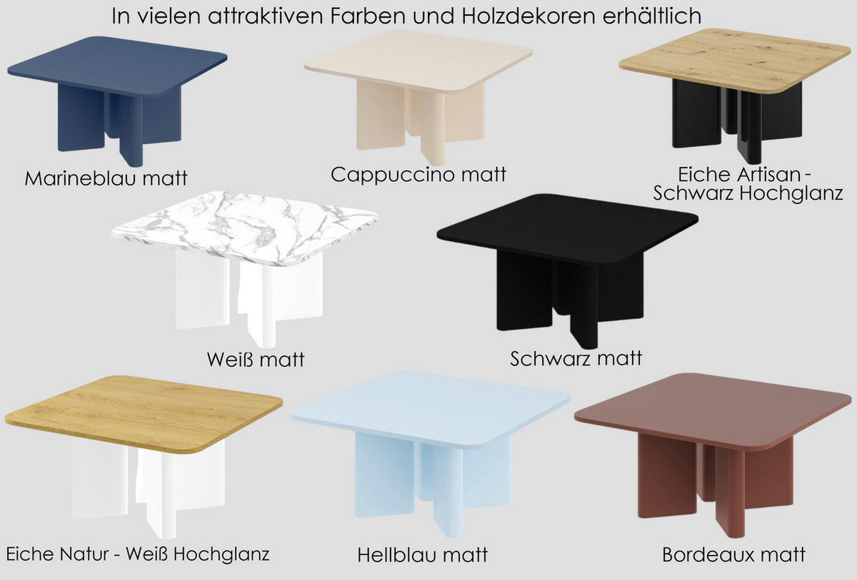 COUCHTISCH quadratisch Marmor dunkel Weiß Hochglanz 80/80/50 cm - Weiß Hochglanz/Grau, Holzwerkstoff (80/80/50cm) - designimpex