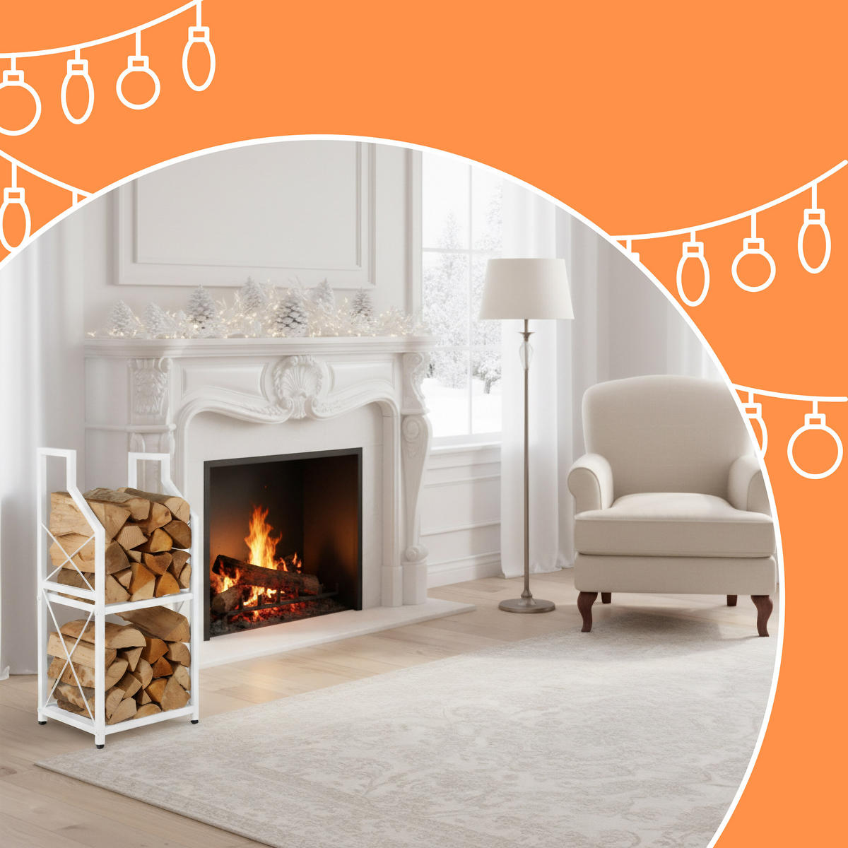 KAMINHOLZREGAL - Weiß, Metall (34.5/81.5/30.5cm) - Relaxdays