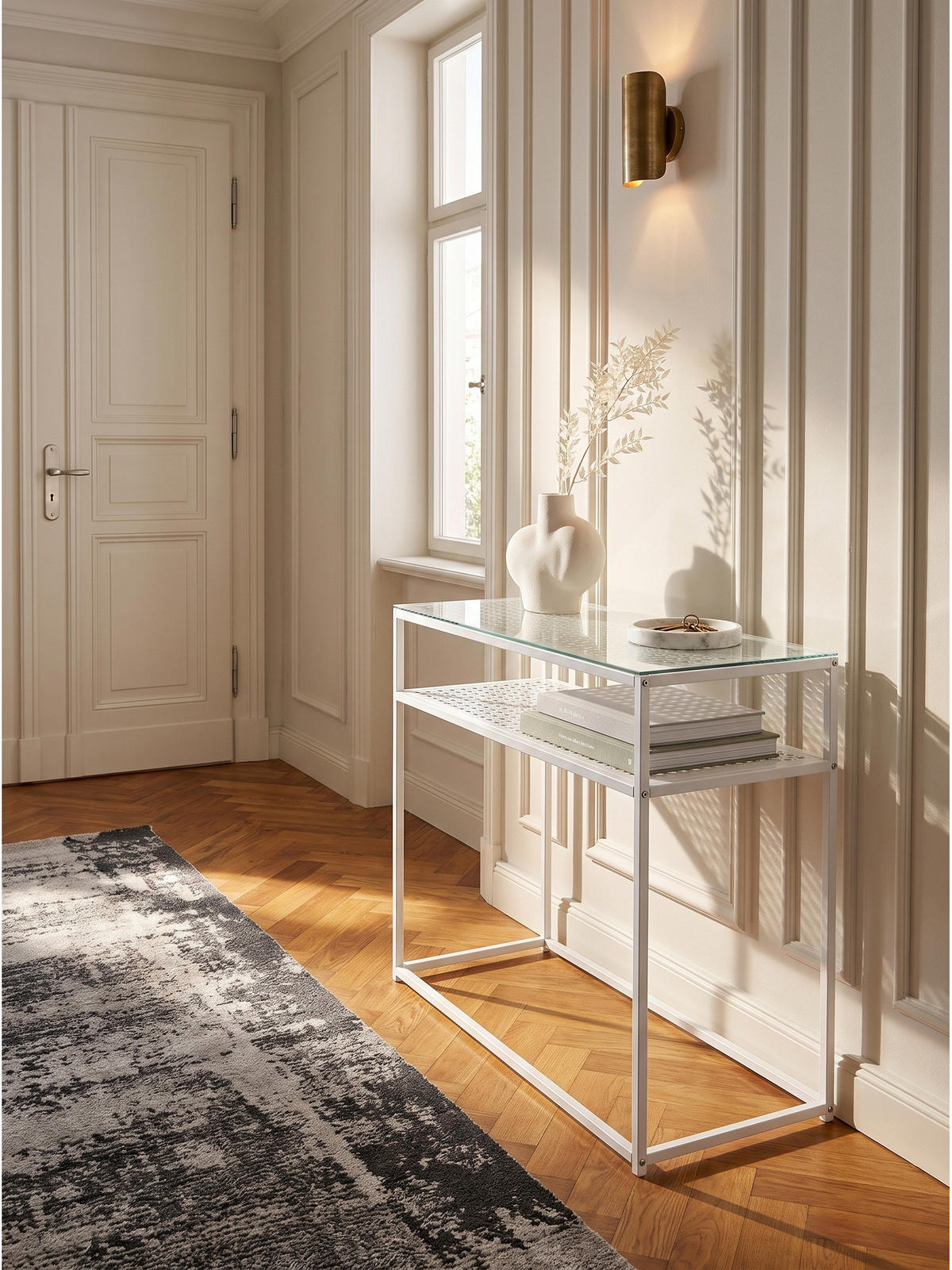 KONSOLENTISCH ALCUDIA, Einscheibensicherheitsglas, Weiß, 80 x 40 x 77 cm - Weiß, Glas/Metall (40/80/77cm) - KADIMA DESIGN