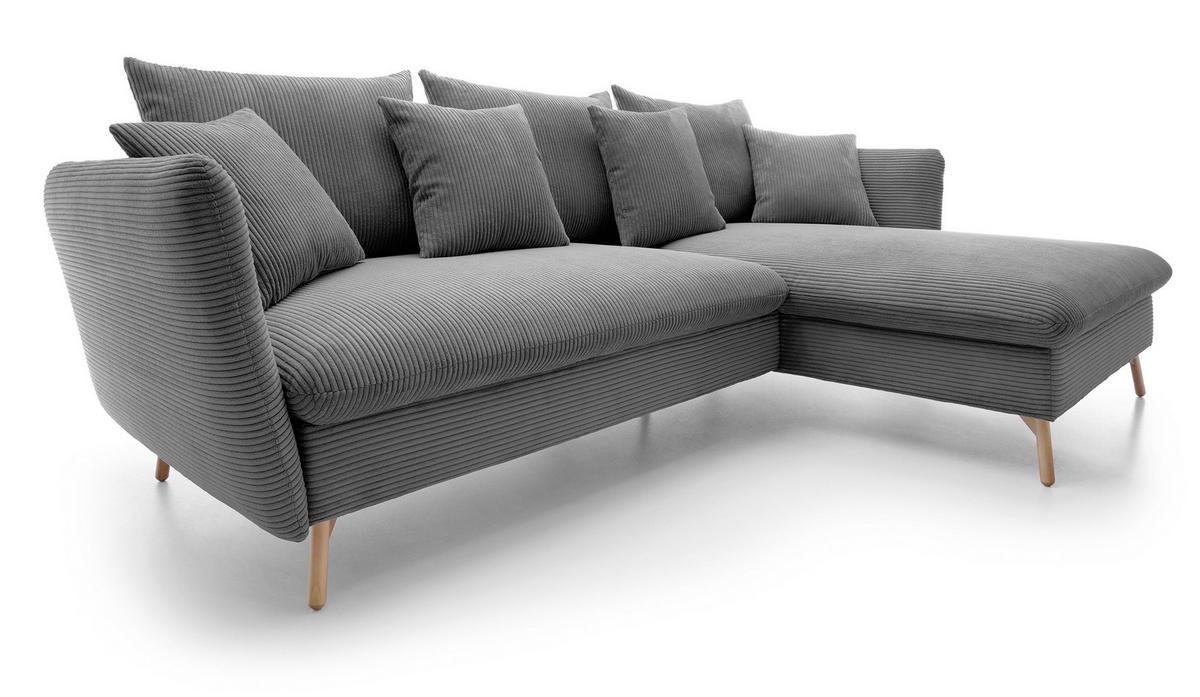 ECKSOFA Savona L-Form 260 cm, Cordstoff, Rechts, Grau - Grau, Holz (167/258cm) - Emporius