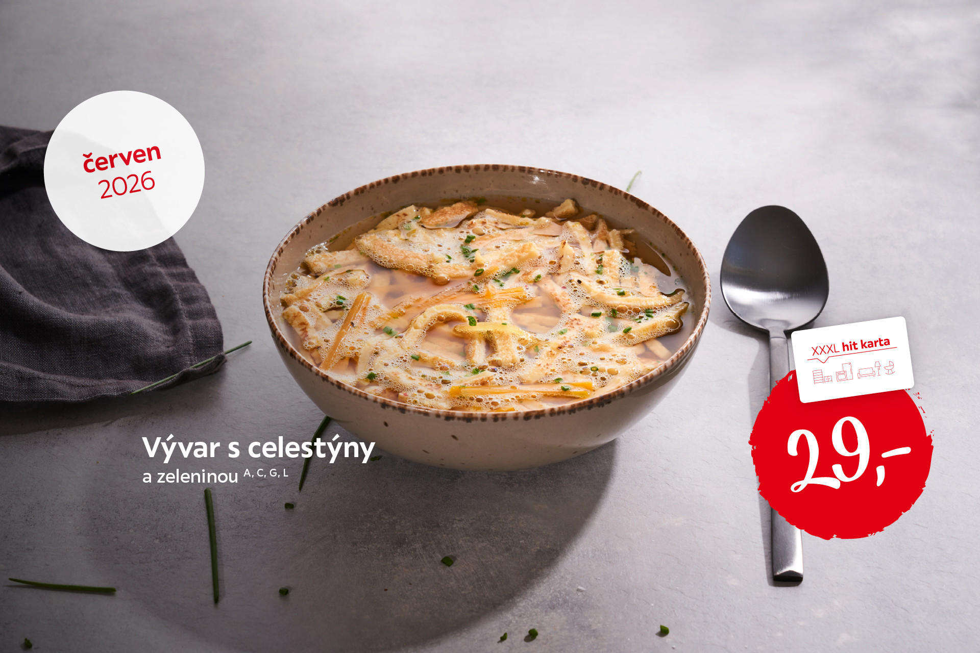 Vývar s celestýny a zeleninou, 29 Kč, Platí celý červen 2026