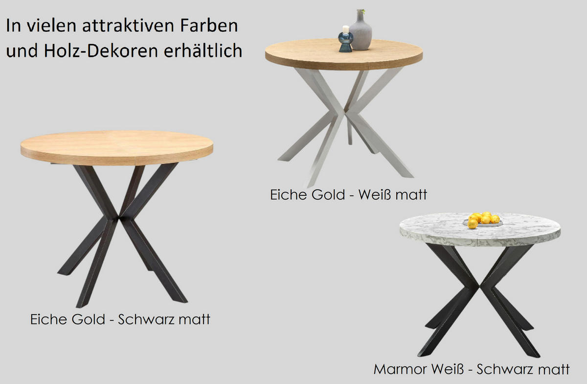 ESSTISCH rund ausziehabar Eiche Gold - Weiß 100x75 cm - Eichefarben/Weiß, Holzwerkstoff (100/100/75cm) - designimpex