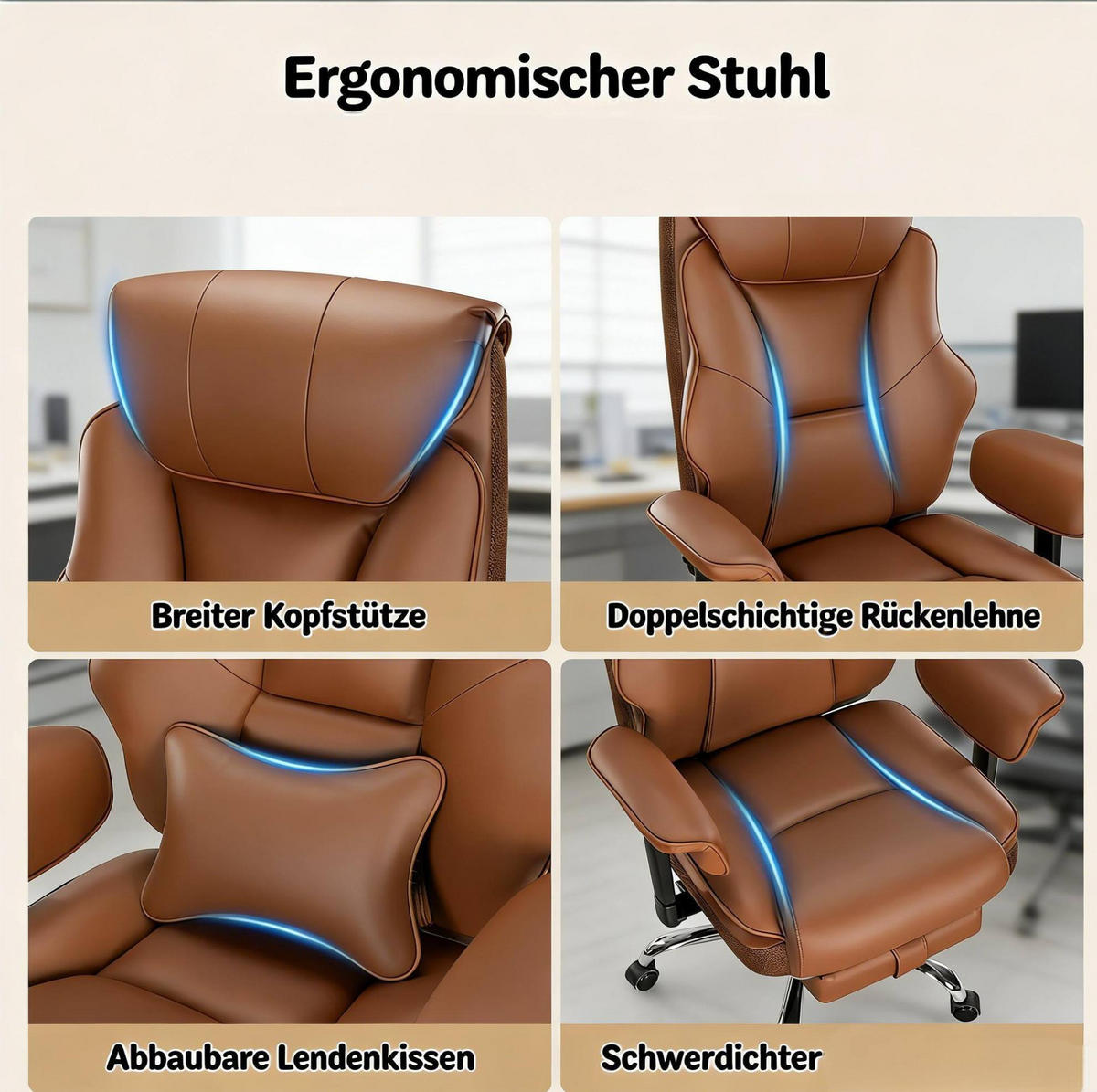 DREHSTUHL 77/71/118-125,5 cm braun aus PU, Metall und Schaumstoff mit 3-fach Neigung - Braun, Kunststoff (35.5/125.5/77cm) - OKWISH