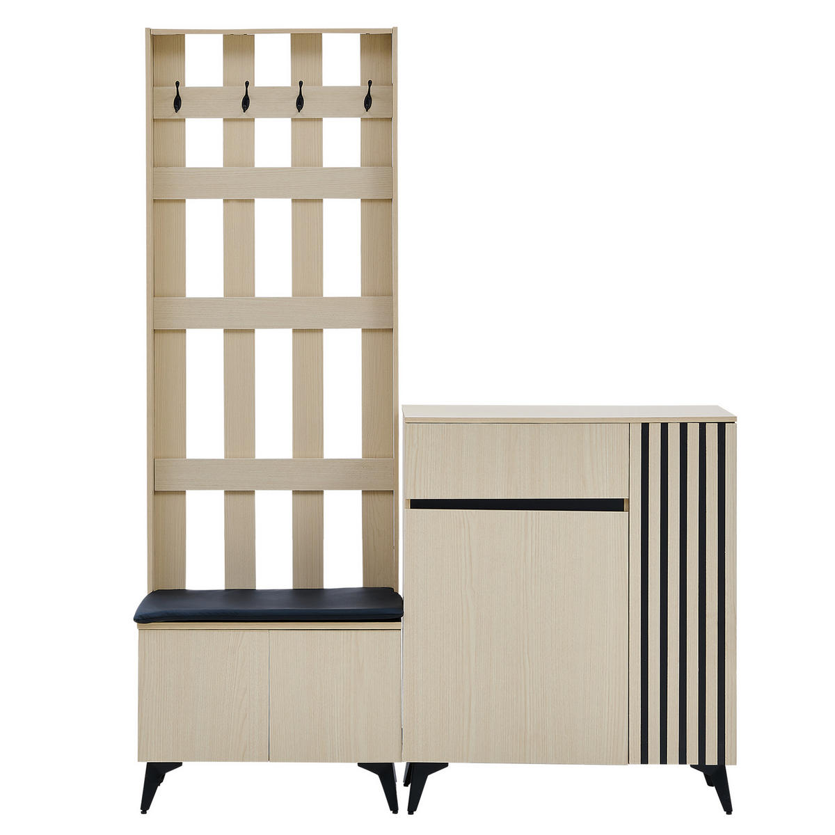 GARDEROBE Set mit Sitzbank, Sideboard und Schuhschrank - Ahornfarben, Holzwerkstoff (33/179.5/135cm) - Korfee