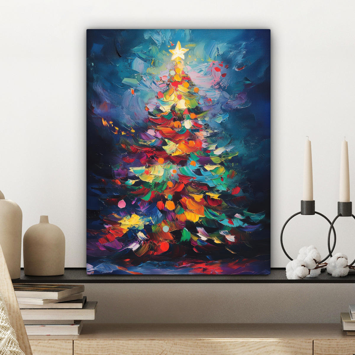 LEINWANDBILD Weihnachtsbaum - Weihnachten - Abstrakt - Farbenfroh Room Decor 30x40 cm - Multicolor, Textil (30/40cm) - MuchoWow