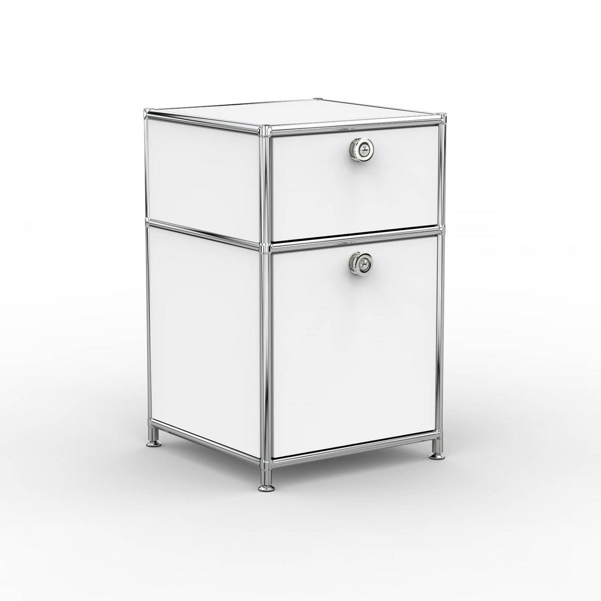 BÜRO-STANDCONTAINER, Metall, 40cm, 1 Schublade + 1 Hängeregistratur, Signalweiss - Chromfarben/Silberfarben, Metall (40/62.7/39.7cm) - Versee