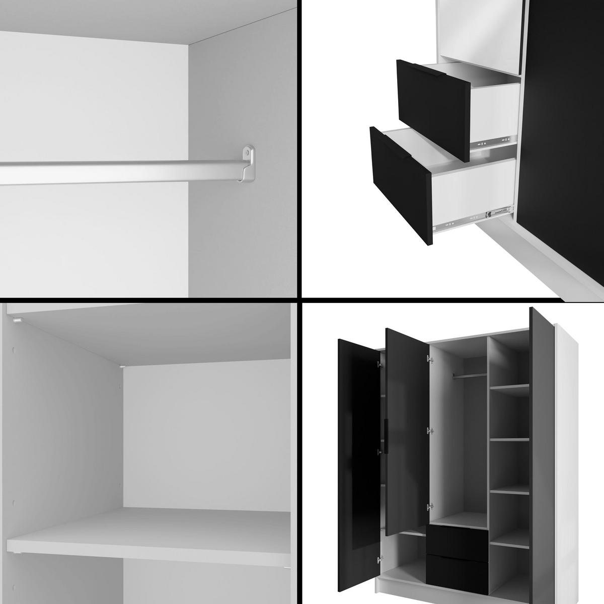 KLEIDERSCHRANK mit Spiegel und Flügeltüren KOLIN 150x200cm Weiß / Schwarz - Schwarz/Weiß, Holzwerkstoff (150/200/51cm) - ALTDECOR
