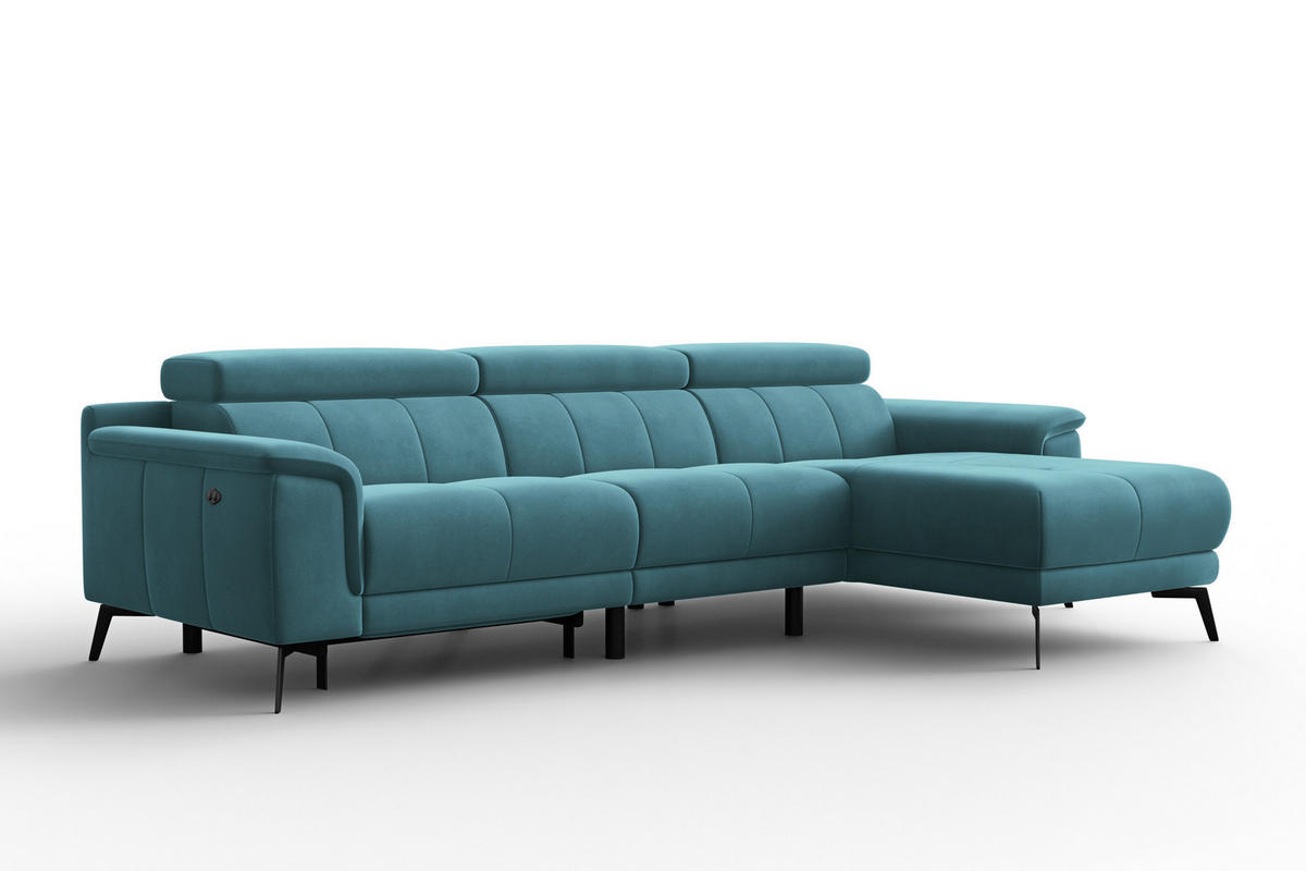 ECKSOFA FIERO 4-Sitzer RECHTS, Minter Veloursstoff - Schwarz/Mintgrün, Holz/Textil (288/170cm) - Courtois Laville
