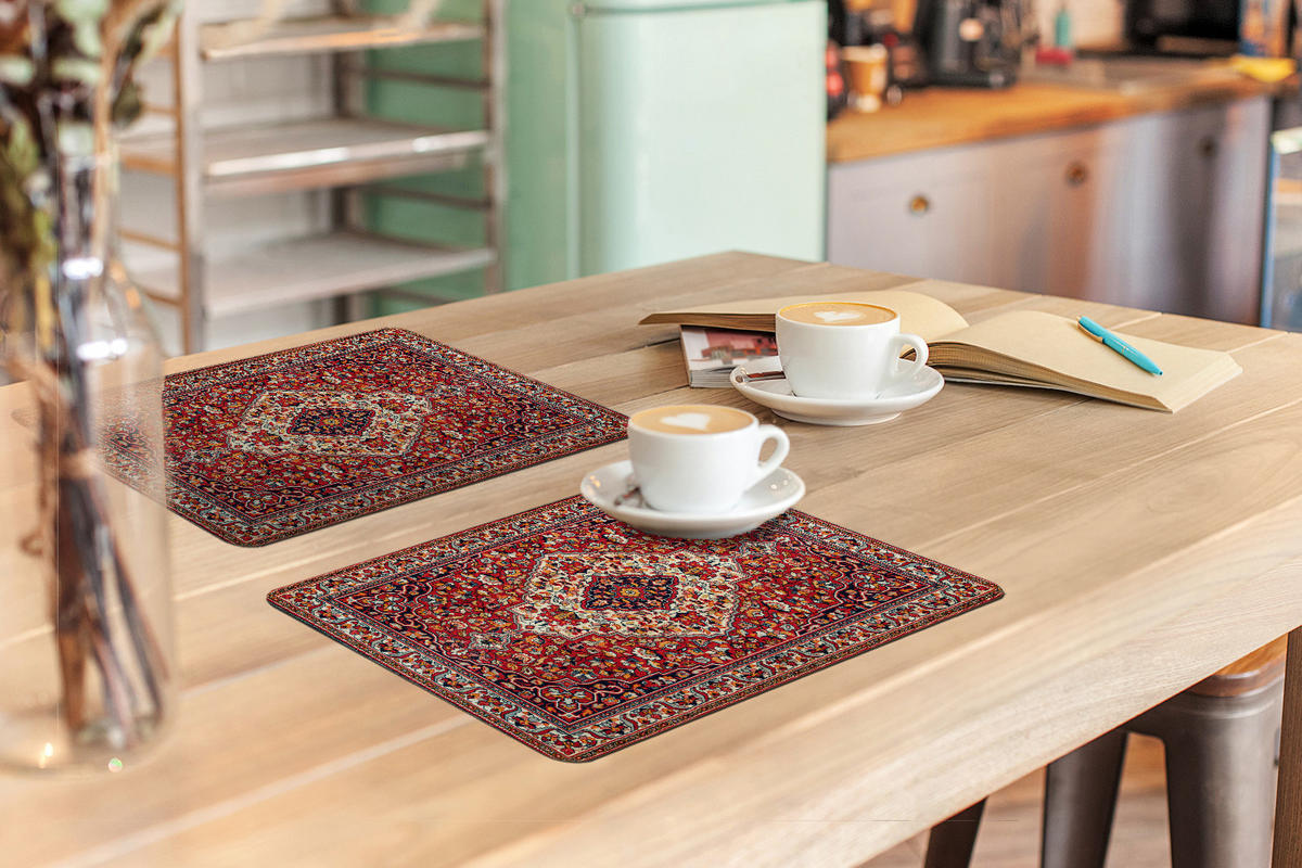 PLATZSETS 6er-Set Persische Teppiche - Teppiche - Muster - Rot 45x30 cm Tischset - Rot, Kunststoff (0.3/45/30cm) - MuchoWow