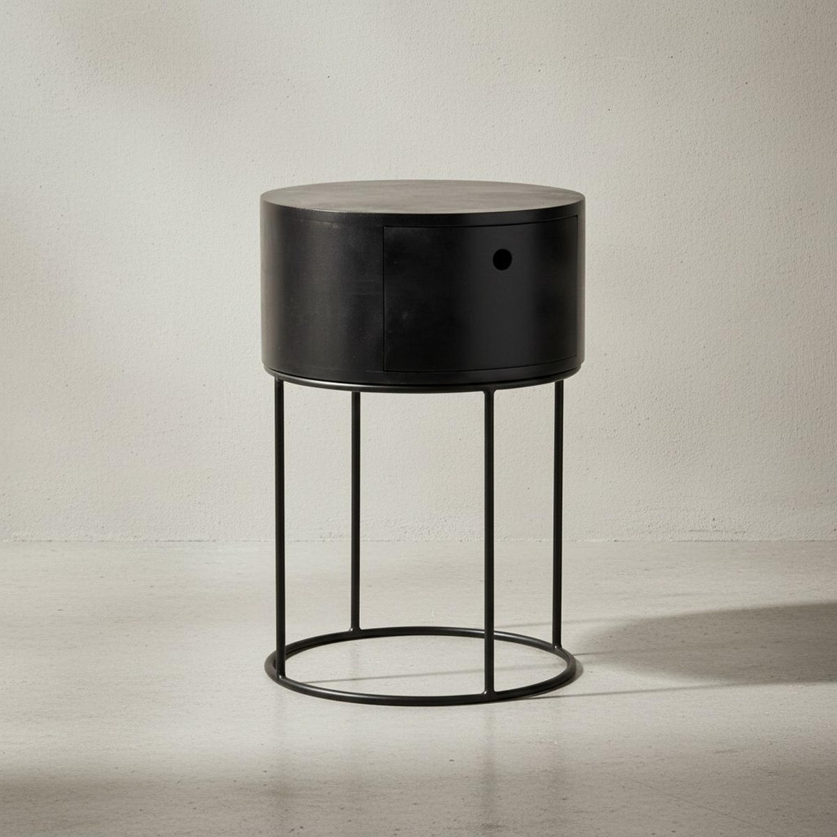 NACHTKONSOLE Massivholz mit Schublade rund Modern Schwarz - Schwarz, Holz/Metall (40/60/40cm) - KADIMA DESIGN