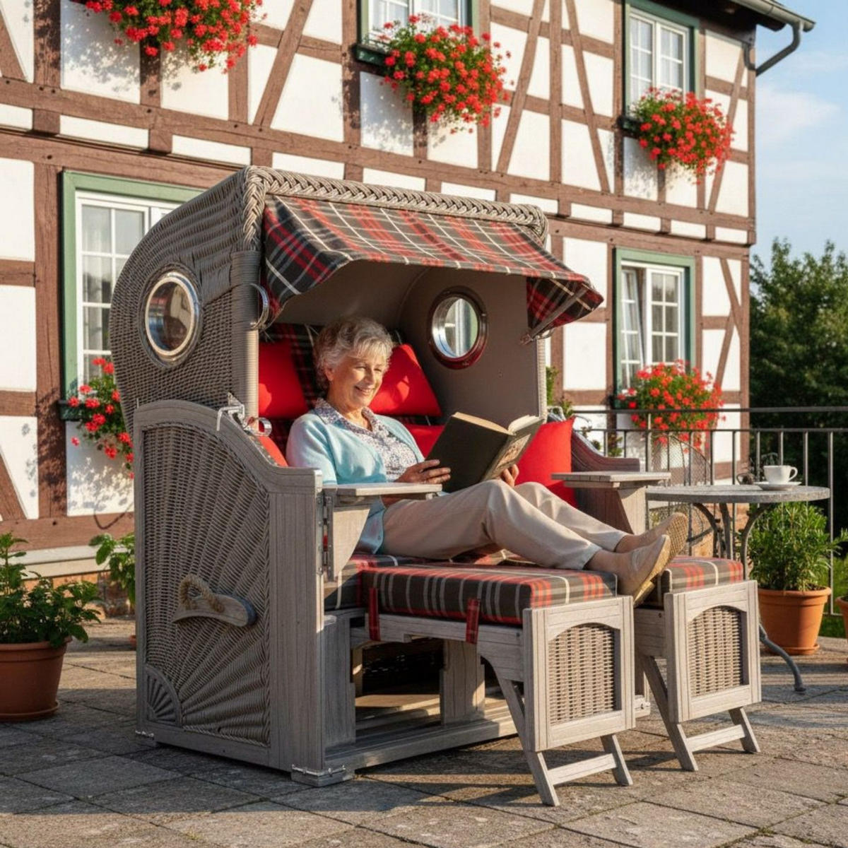 STRANDKORB Düne Koboo Grau Bullaugen - Rot/Braun, Metall (125/170/80cm) - Mr. Deko