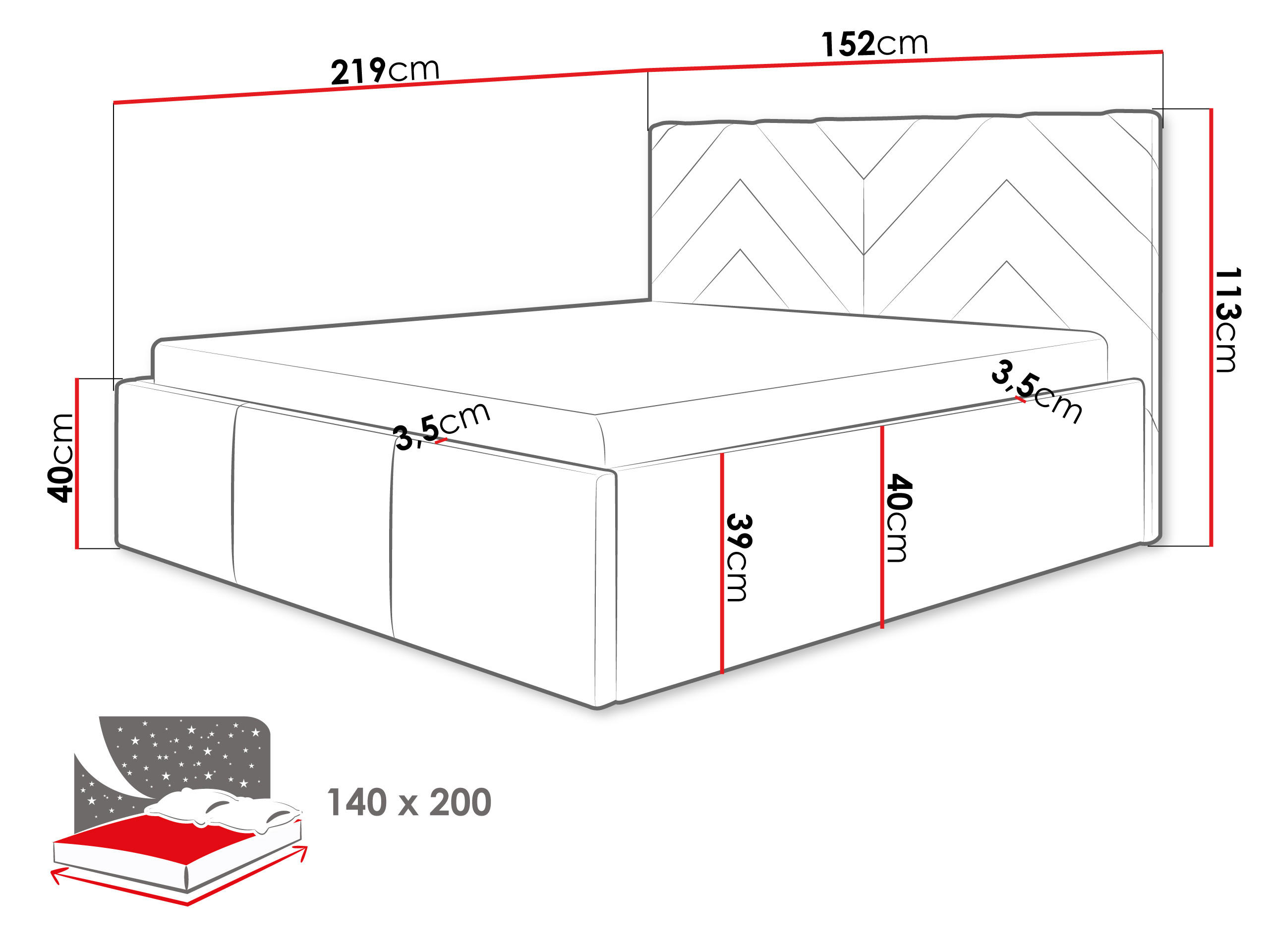 Thumbnail - Mirjan24 Polsterbett, Dunkelblau, Textil, Rechteckig, 160x200 cm, Schlafzimmer, Betten, Polsterbetten