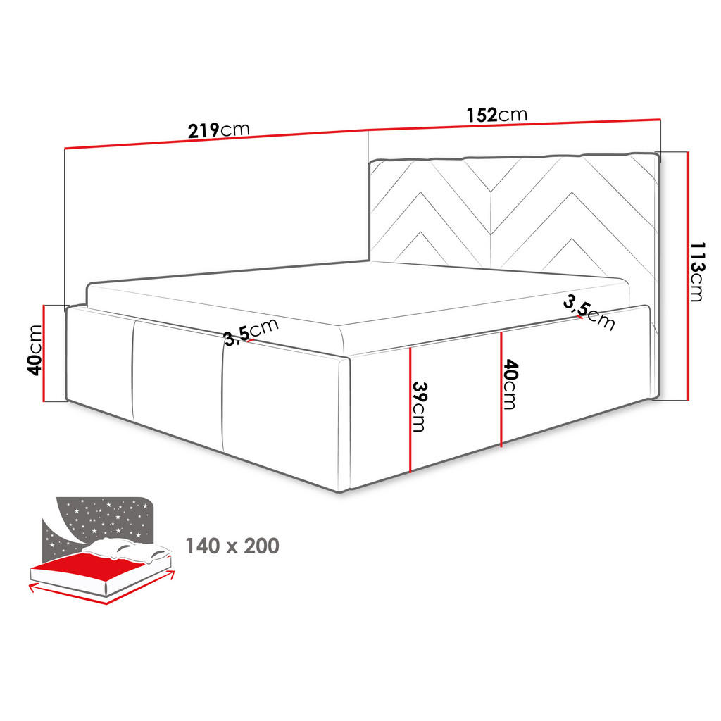 Thumbnail - Mirjan24 Polsterbett, Grau, Textil, Rechteckig, 140x200 cm, Schlafzimmer, Betten, Polsterbetten