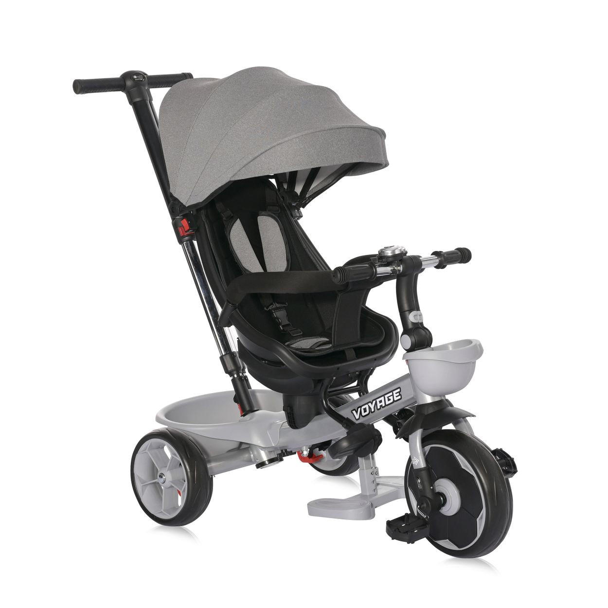 DREIRAD Voyage EVA-Reifen grau Schiebestange Klingel verstellbare Rückenlehne - Grau, Metall (89/54/92cm) - Lorelli