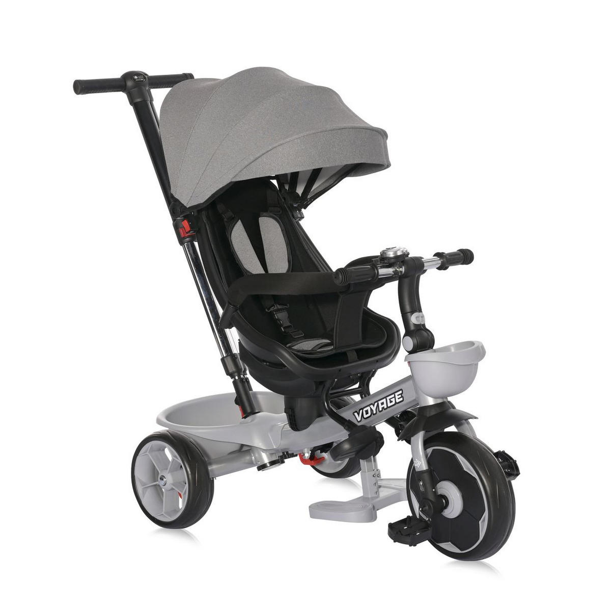 DREIRAD Voyage EVA-Reifen grau Schiebestange Klingel verstellbare Rückenlehne - Grau, Metall (89/54/92cm) - Lorelli