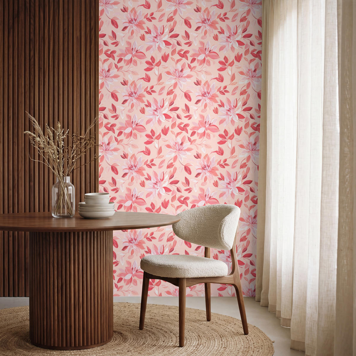 TAPETE - Botanisch - Blumen - Rot - 120x200 cm - Koralle, Papier (120/200cm) - OnlyWow