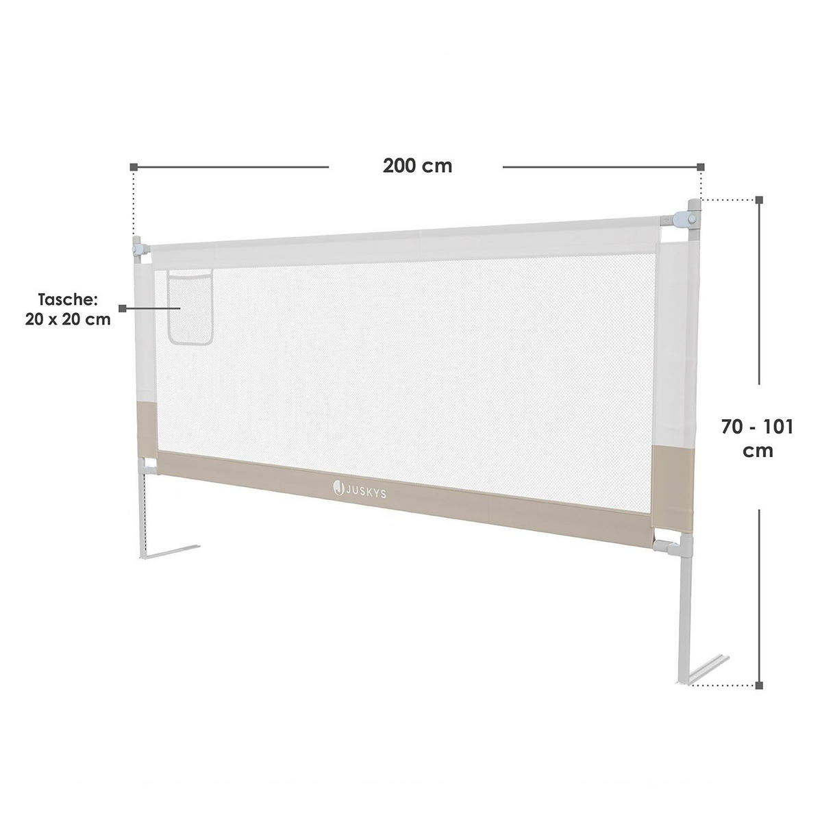 BETTSCHUTZGITTER Jaron 200/71-101 cm - Beige, Textil (200/200cm) - Juskys