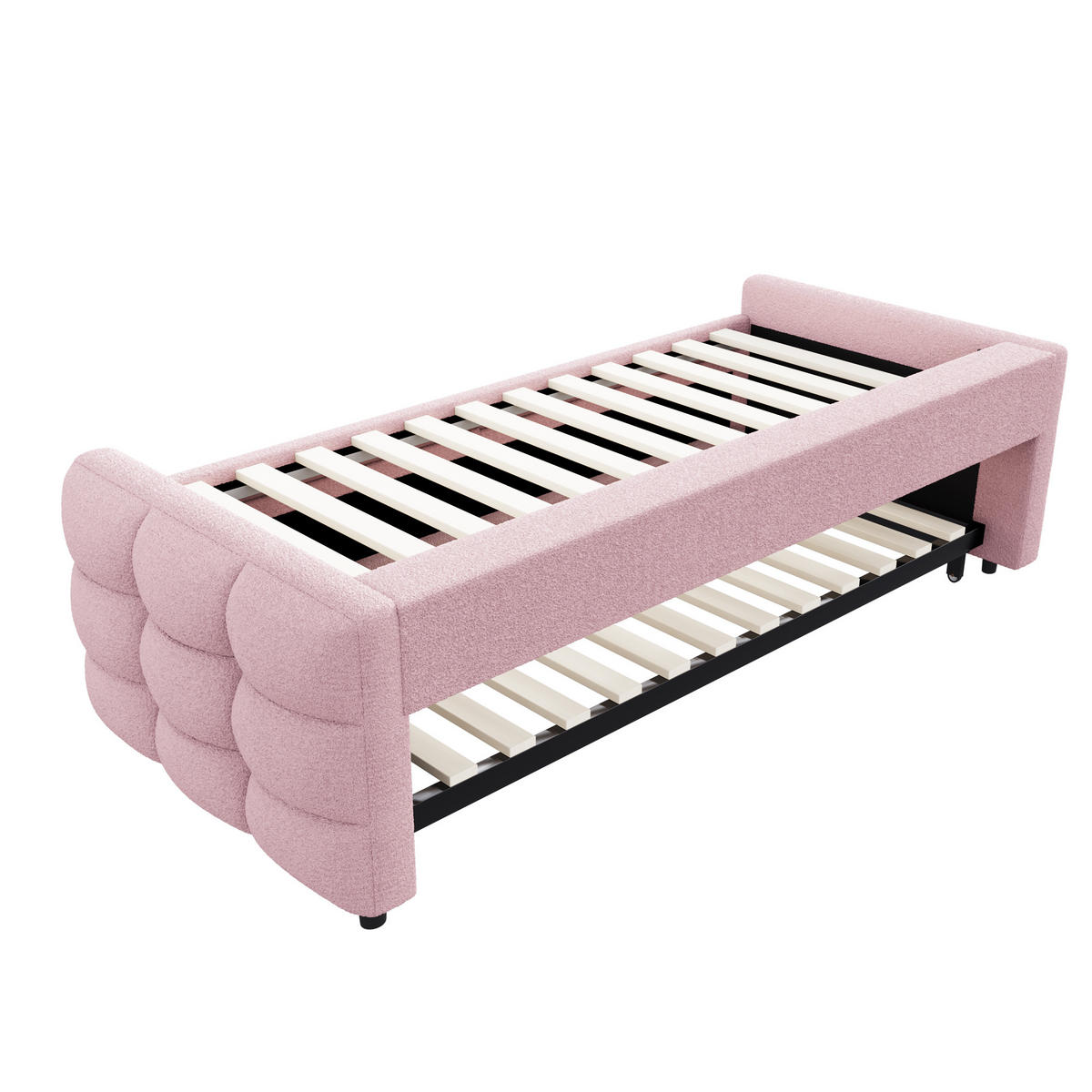 AUSZIEHBETT 90/180/190 cm DE-01659, in Rosa, mit Teddy-Samt - Pink, Metall (90/190cm) - ComfortXL