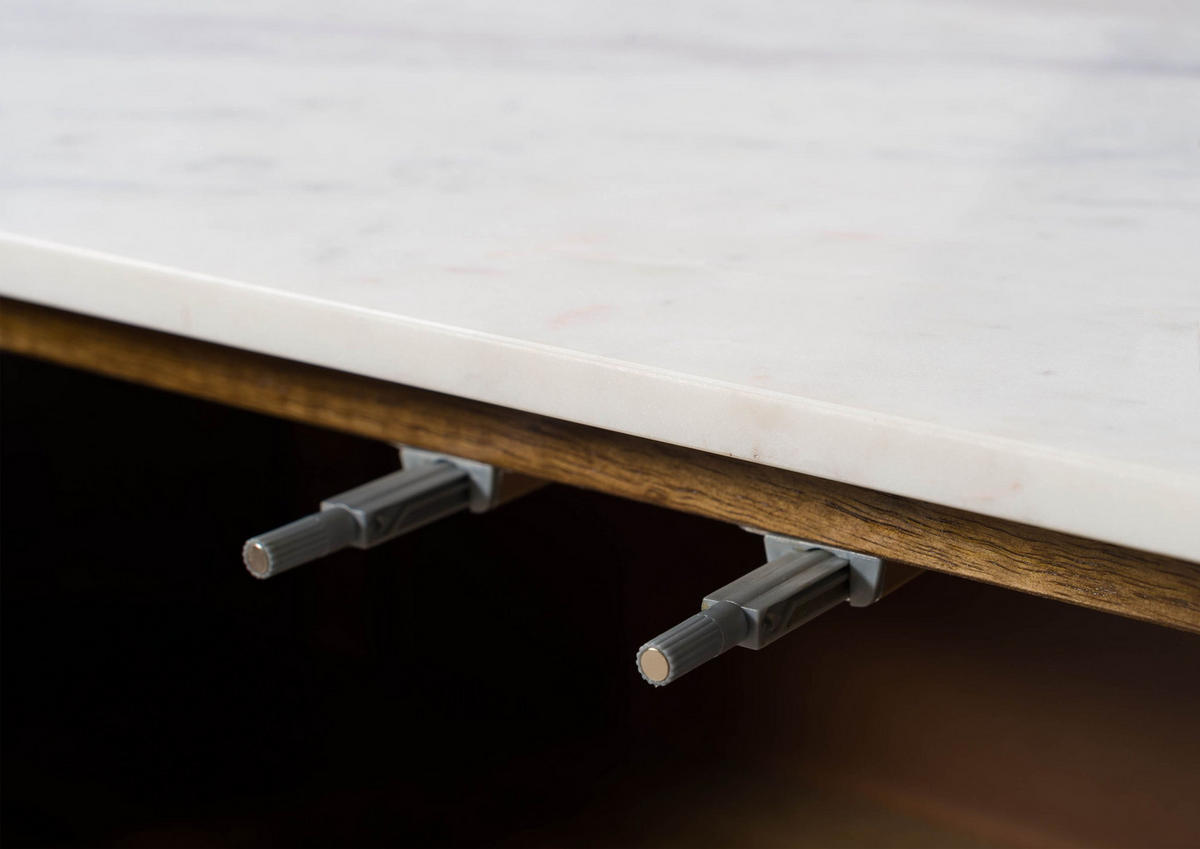 SIDEBOARD Mango 145x40x76 braun lackiert / Marmor weiß BARCELONA #203 - Braun, Holz (145/76/40cm) - Massivmoebel24