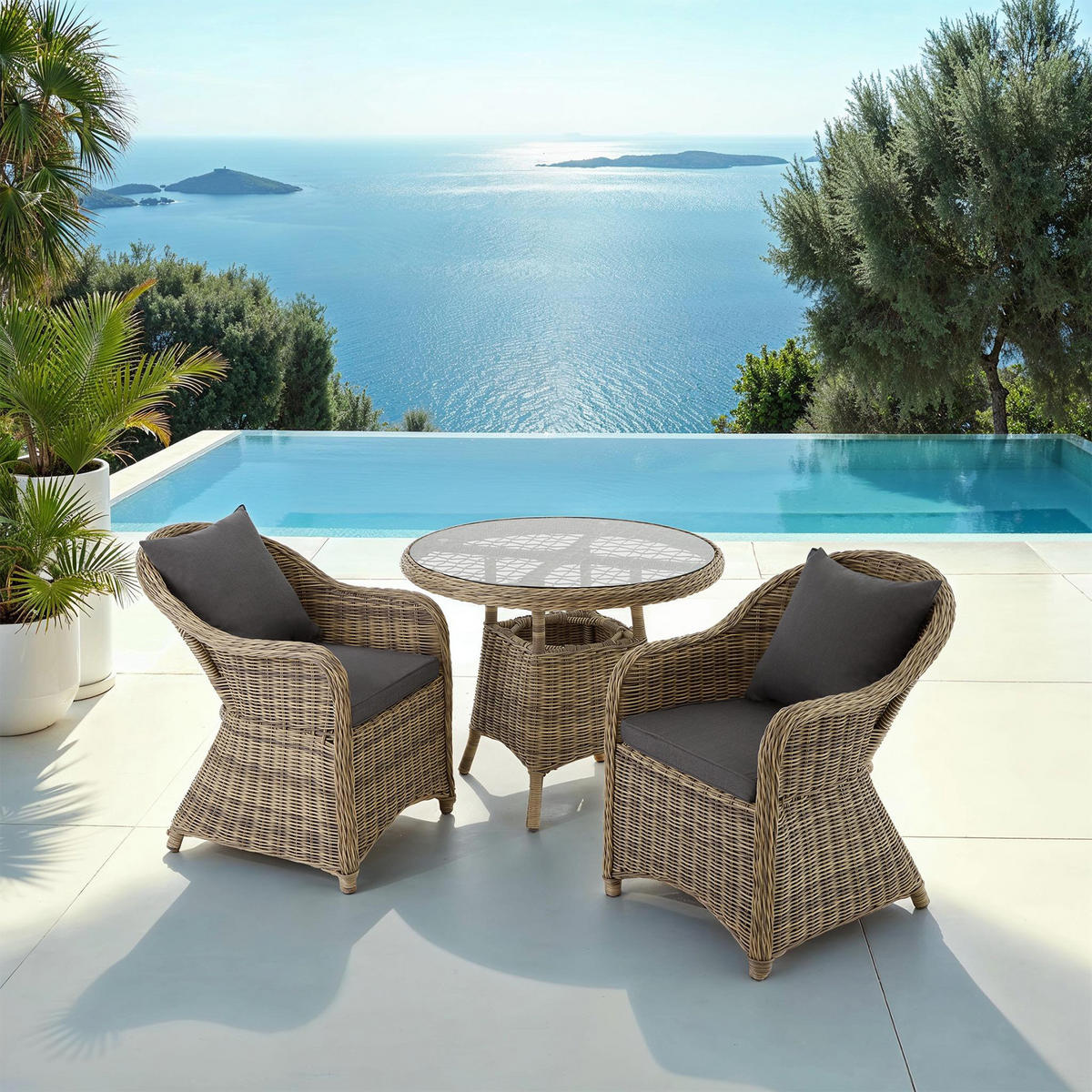 RATTAN SITZGRUPPE Zürich,Stühle vormontiert,natur - Naturfarben, Kunststoff - tectake