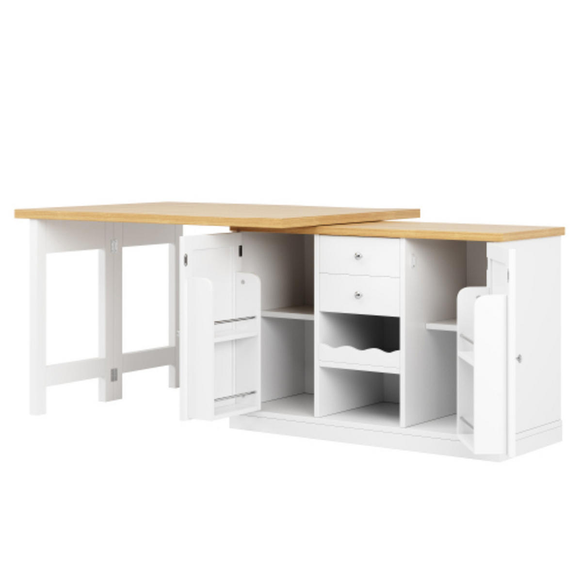 KÜCHENINSEL 120-197×40×74 cm aus MDF und Metall mit 360° drehbarer ausziehbarer Tischplatte, weiß - Weiß, Holzwerkstoff (197/74/40cm) - Luhomfu