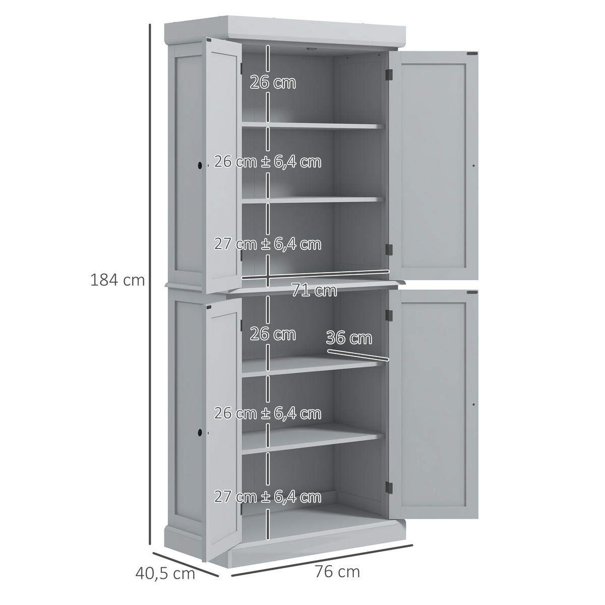 HIGHBOARD DE-11173 6 Ebenen, verstellbare Böden Grau - Grau, Holzwerkstoff (40.5/184/76cm) - ComfortXL