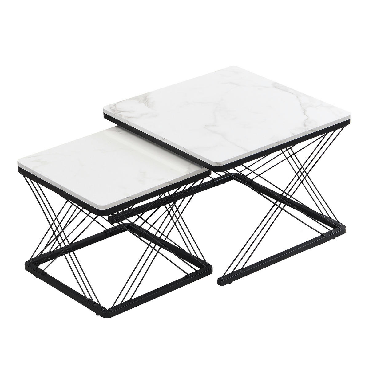 COUCHTISCH 2er-Set quadratisch 60x60 & 45x45 cm MDF Black White - Schwarz, Metall (60/60/45cm) - Meubliv