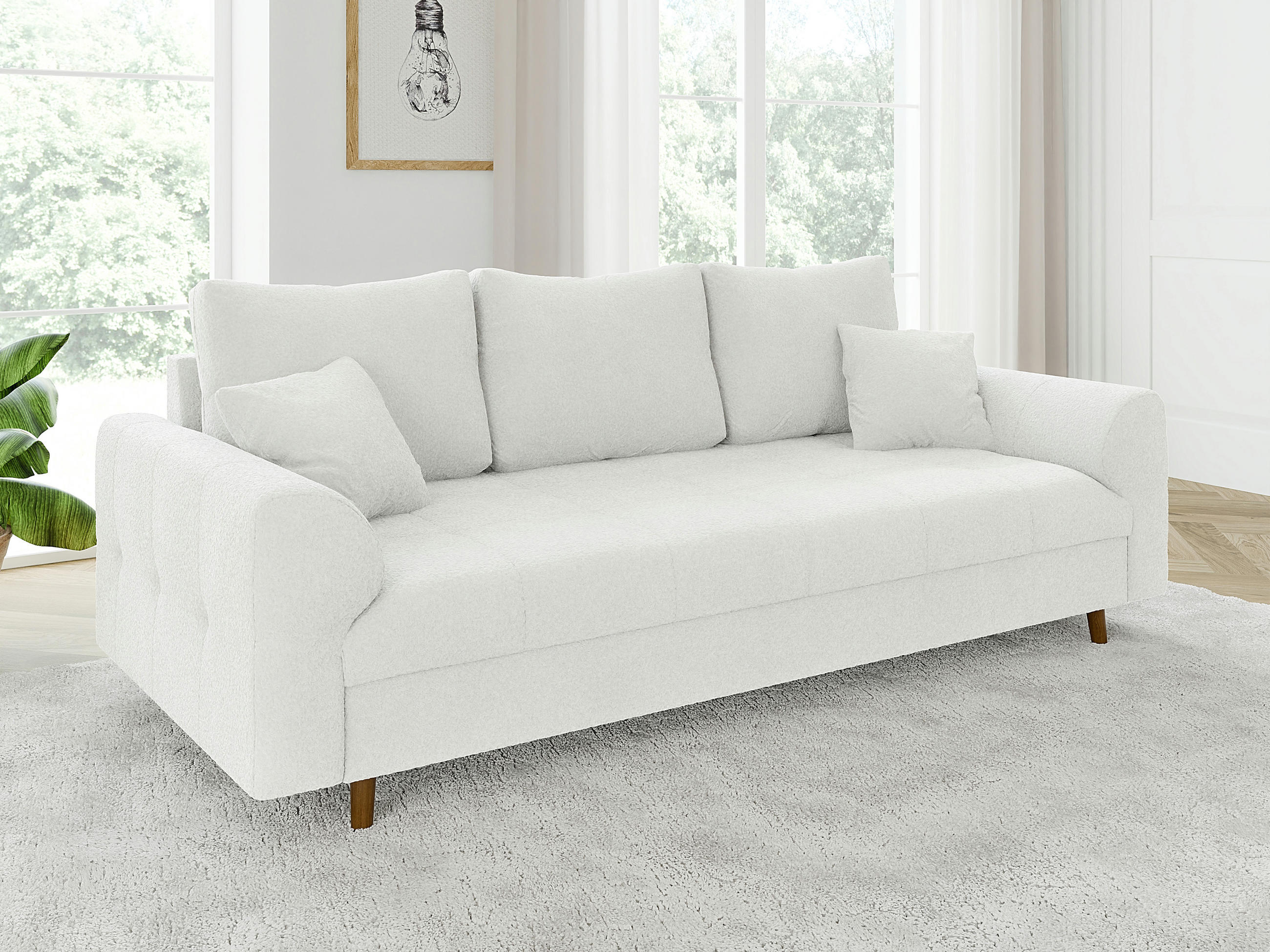 Thumbnail - S-Style Möbel Sitzgarnitur, Weiß, Textil, Echtholz, Teilmassiv,Buche, Birke, 3-Sitzer, Füllung: Polyetherschaumkern, 210...
