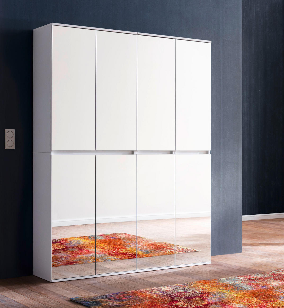 GARDEROBENSCHRANK weiß 148 x 191 cm, Schuhschrank mit Spiegeltüren - Weiß, Glas/Holzwerkstoff (148/191/34cm) - Top.Furn