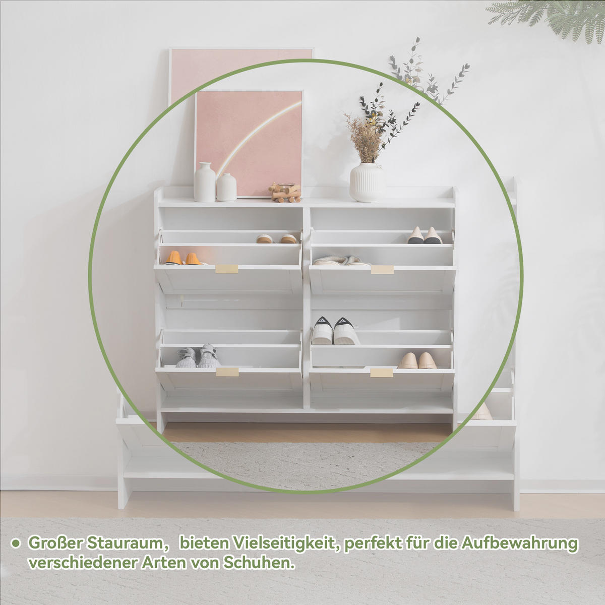 SCHUHSCHRANK Modern freistehend 4 Fächer Weiß 110x24x90cm - Weiß, Holzwerkstoff (24/90/110cm) - FLIEKS