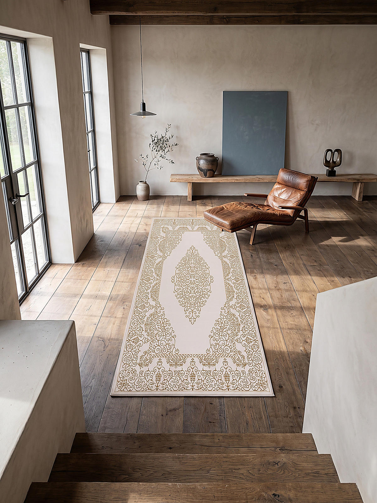 TEPPICH Kurzflor ERESMA Orient-Medaillon Polyester Creme 80 x 150 cm - Creme, Textil (80/150cm) - KADIMA DESIGN