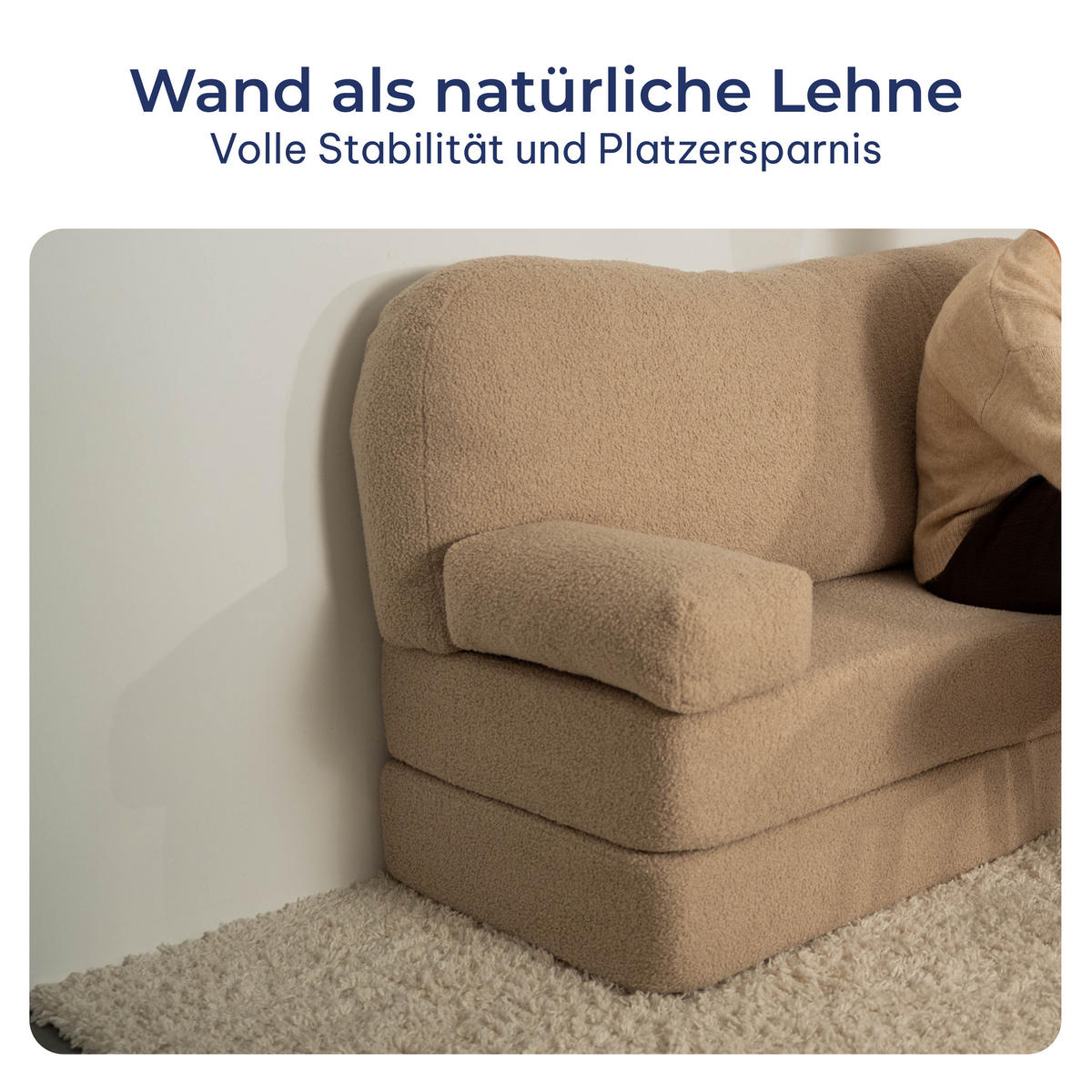 ECKSOFA SABI modulares Boneless Sofa mit Schlaffunktion Beige Boucle-Stoff - Beige, Textil (200/120cm) - MASSENO