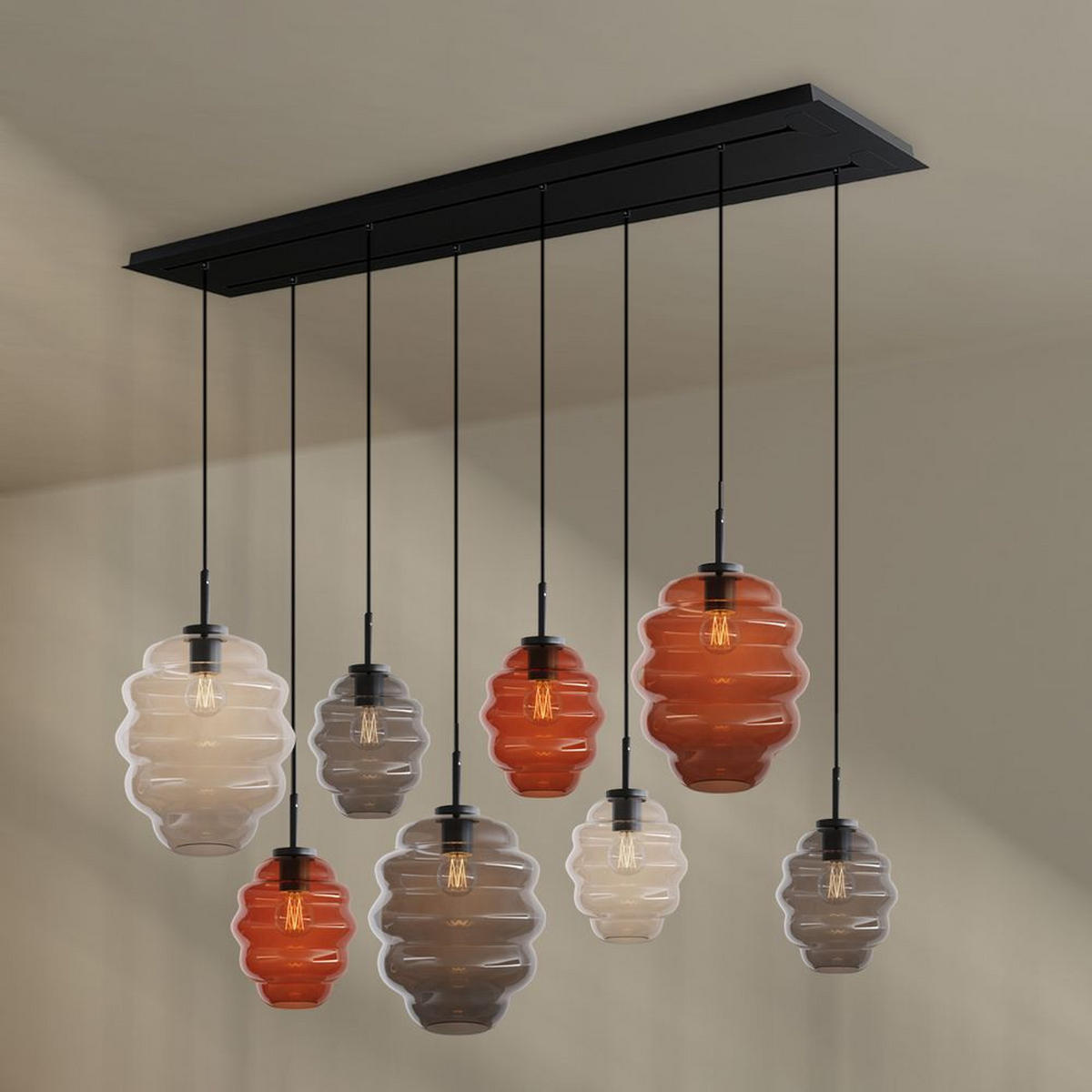 HÄNGELEUCHTE Echos 8-flammig Mehrfarbig Ø 18/25cm - Multicolor/Schwarz, Glas (18/18/20cm) - s.luce