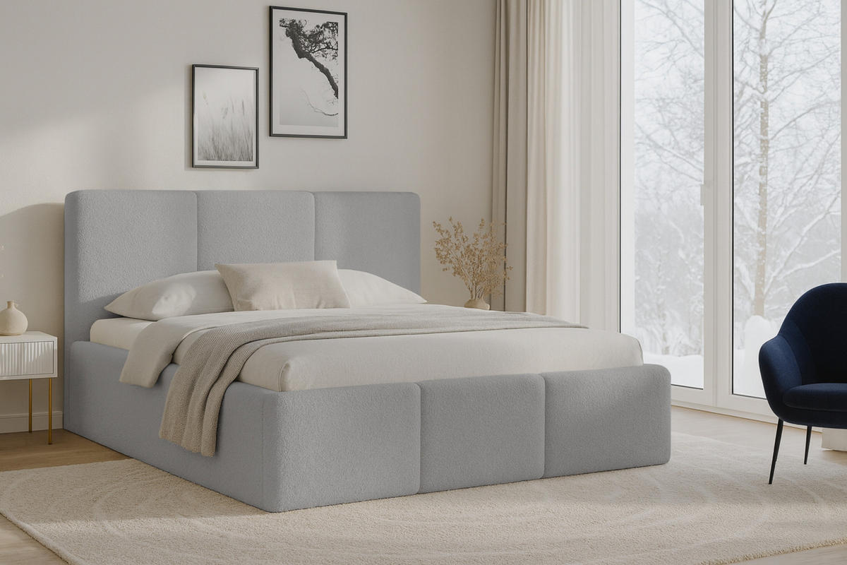 POLSTERBETT FOXY 200/200 in Boucle Hellgrau - Hellgrau, Holz/Holzwerkstoff (200/200cm) - Deine Möbel 24
