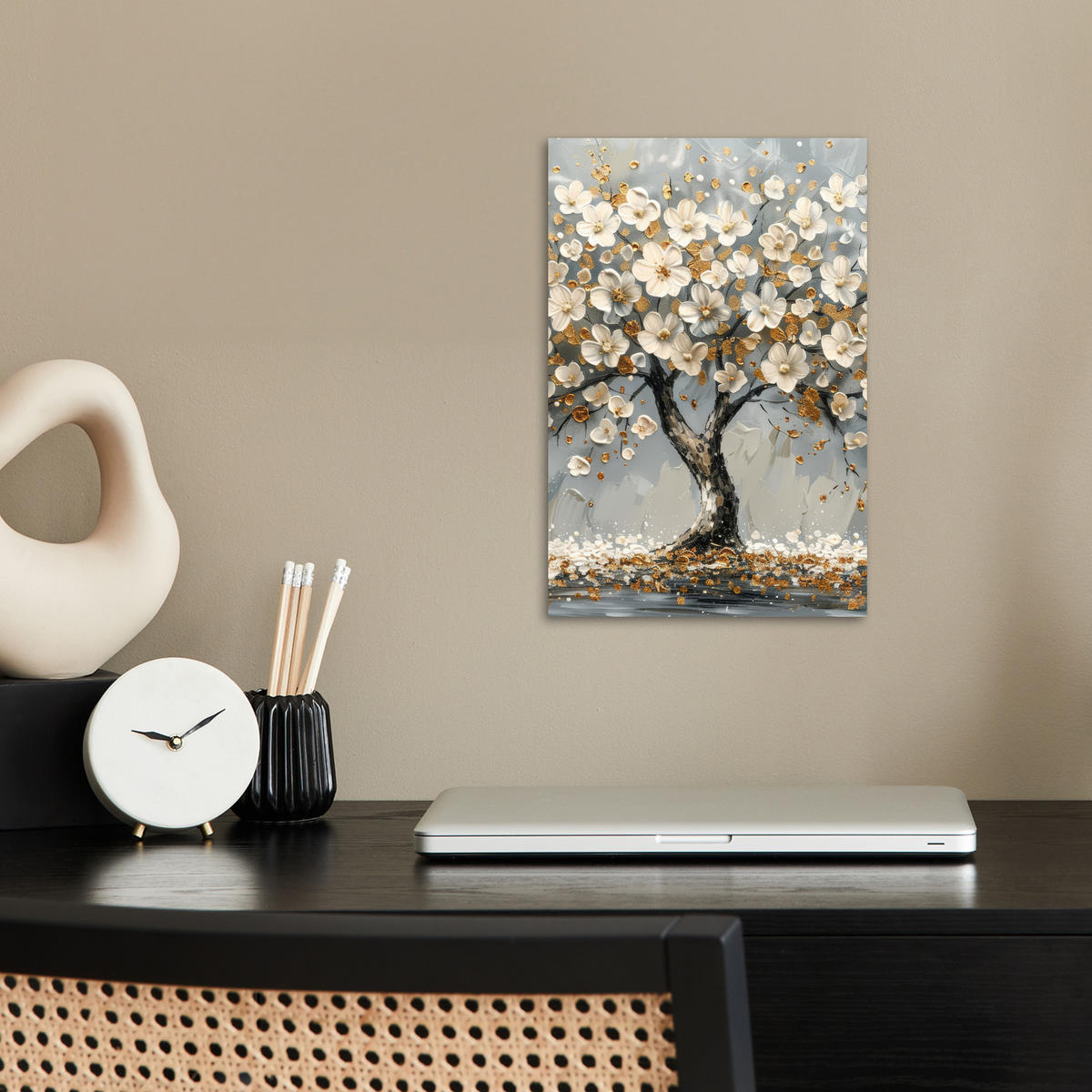 POSTER Baum - Blumen - Weiß - Natur - Kunst 20x30 cm - Weiß, Papier (20/30/0.1cm) - MuchoWow