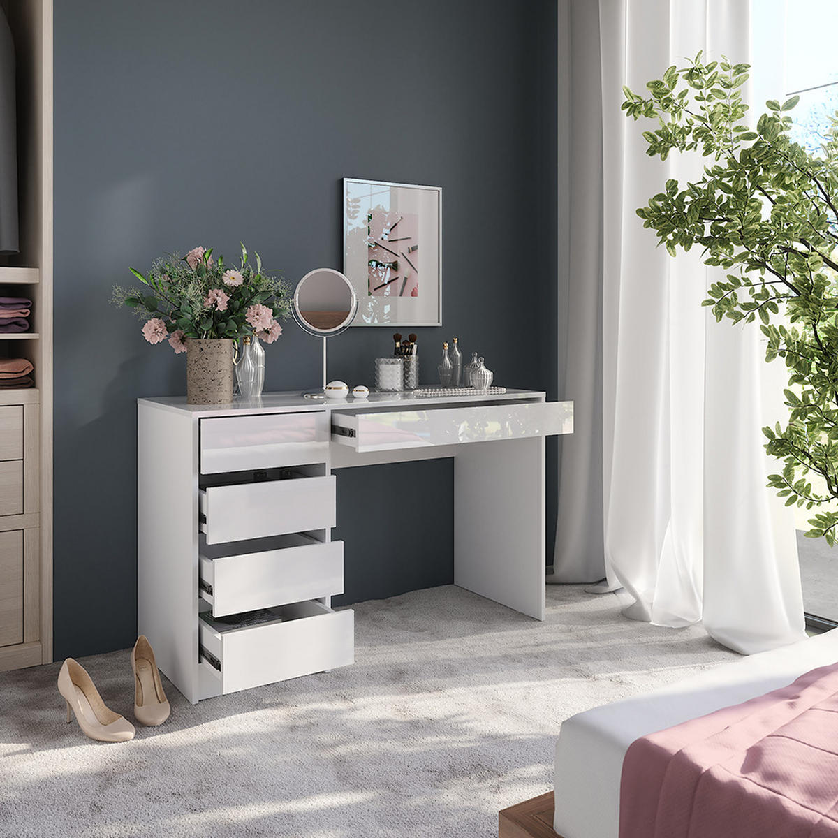 TOALETNÍ STOLEK Sherry Bílá/bílý vysoký lesk - vysoce lesklá bílá, kompozitní dřevo (119.8/76/50.1cm) - Vicco