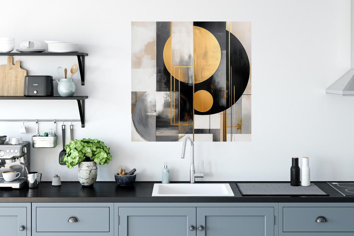 WANDTATTOO Abstrakt - Gold - Silber - Formen - Ästhetisch - Modern 50x50 cm - Goldfarben, Kunststoff (50/50/0.1cm) - MuchoWow