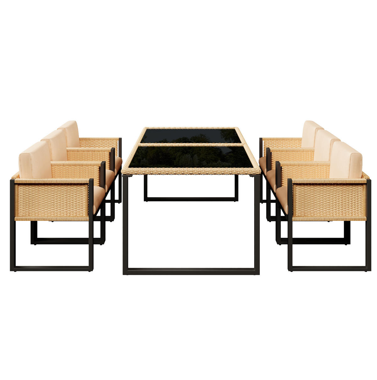 GARTEN-ESSGRUPPE 170/80/75 cm schwarz/braun aus PE-Rattan mit 6 Stühlen - Schwarz, Kunststoff - OKWISH