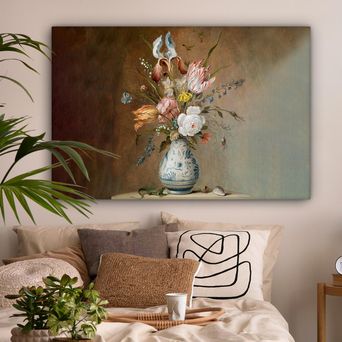 LEINWANDBILD Alte Meister - Blumen - Balthasar van der Ast Wohnzimmer Groß 120x80 cm - Hellbraun, Textil (120/80cm) - MuchoWow