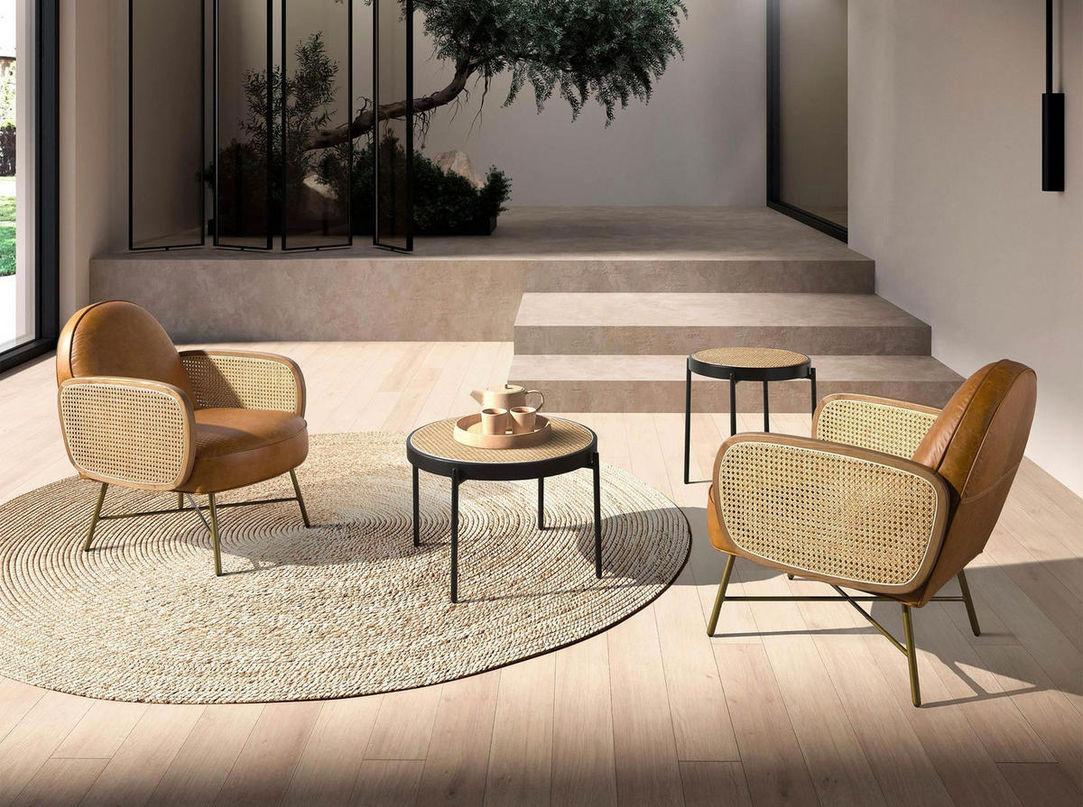 COUCHTISCH Runder Couchtisch aus Rattan, schwarzem Holz und schwarzem Stahl Ø66/40 cm - Schwarz/Naturfarben, Naturmaterialen/Holzwerkstoff (66/66/40cm) - ANGEL CERDA