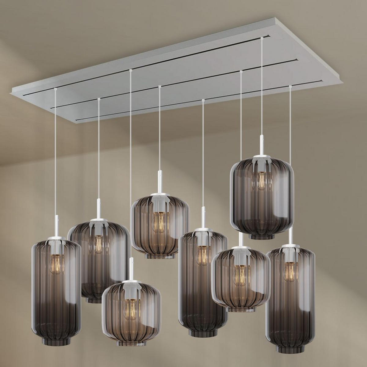 HÄNGELEUCHTE Velo 8-flammig Rauch Ø 18/20/25cm - Anthrazit/Weiß, Glas (25/25/27cm) - s.luce
