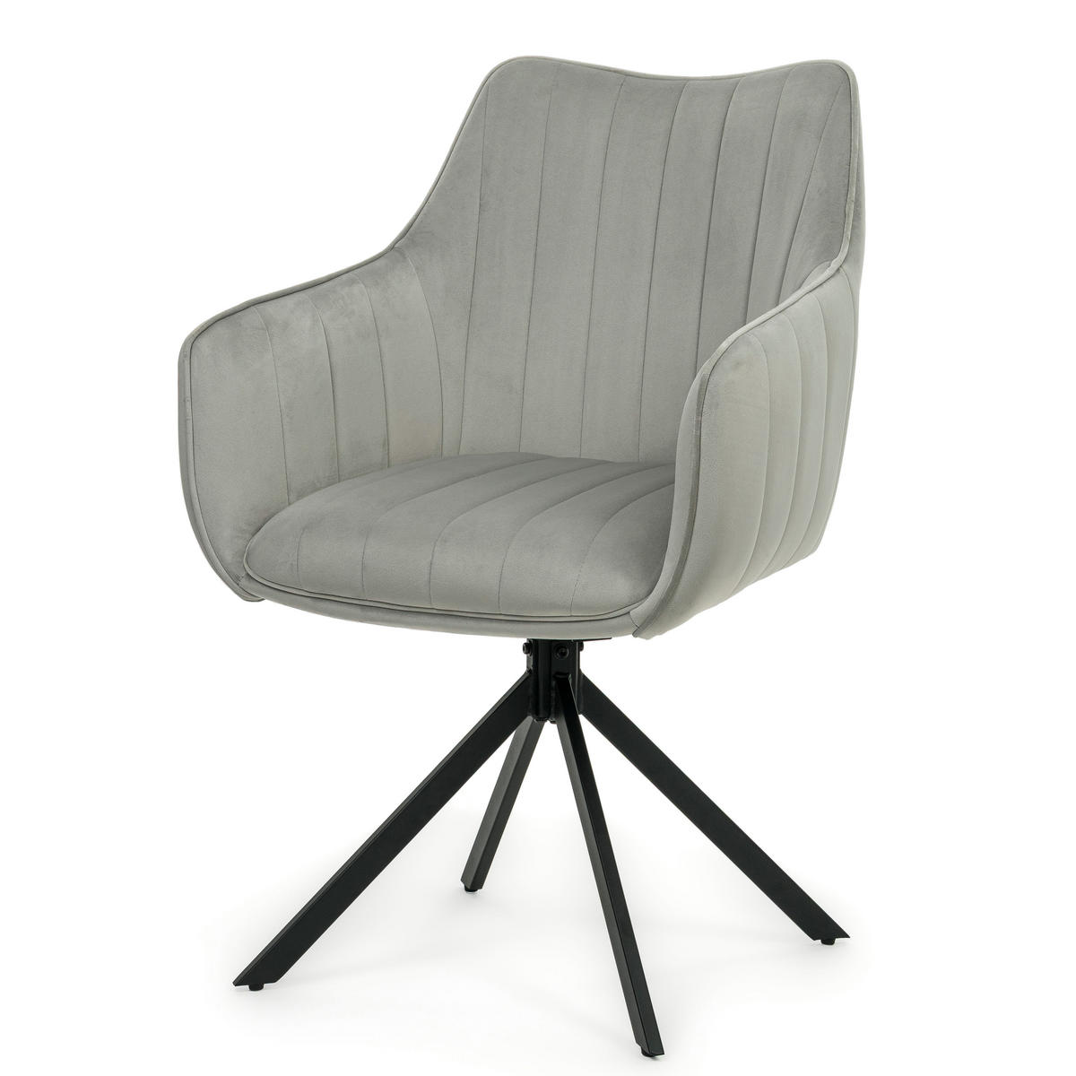STUHL PIANO drehbar gepolsterter mit Steppung - hellgrau - Velour - Hellgrau/Schwarz, Textil/Metall (59/88/61cm) - NEW HOME