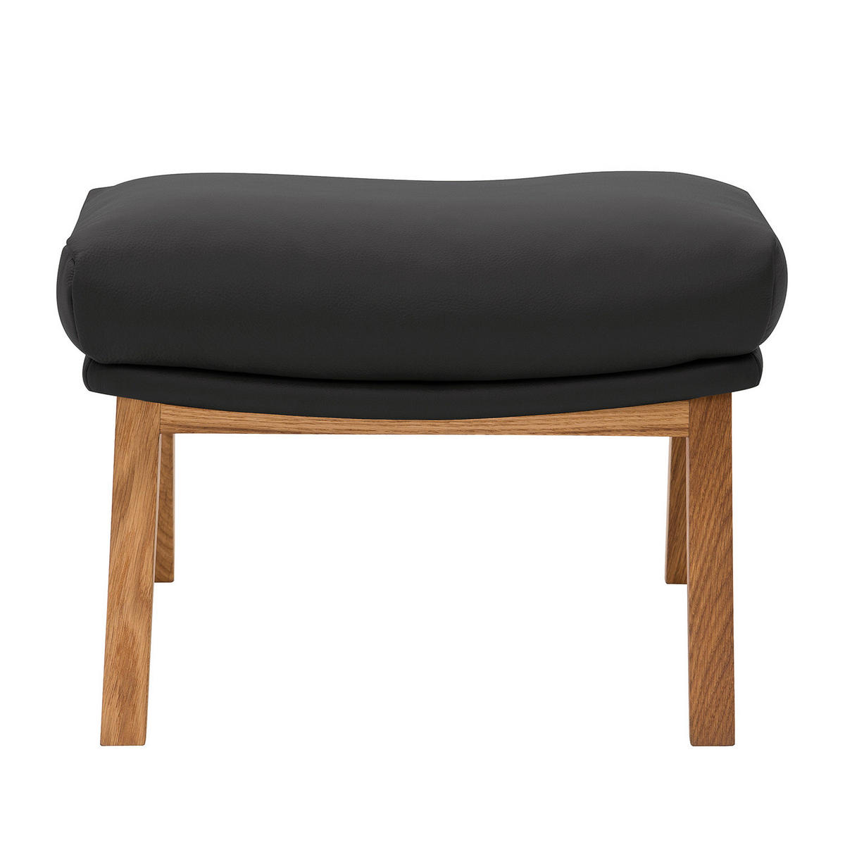 POLSTERHOCKER mit Holzfüßen - Eichefarben/Grau, Leder/Eichenholz (51/37/41cm) - home24