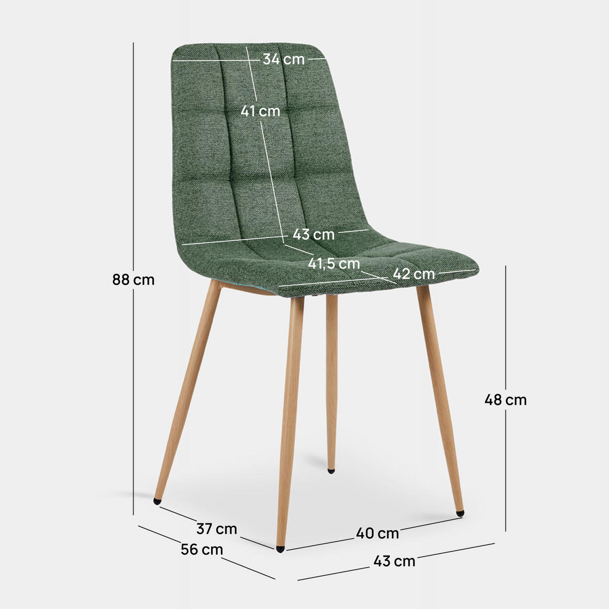 ESSZIMMERSTUHL Ailan Grün 43 cm x 88 cm 4er-Set - Grün, Textil (43/88/56cm) - Klast Home